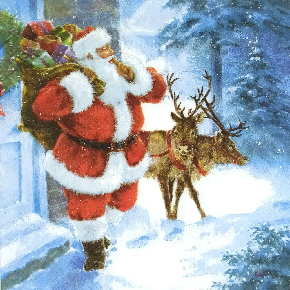 AM Dcor 20 Count Luncheon Paper Christmas Napkins Holiday Dinner Party Decorative Decoupage - 13" x 13" (Unfolded) Santa with Deers