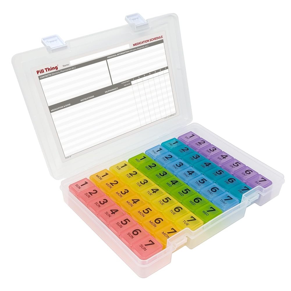 7 Times a Day Weekly Pill Box Organizer Case, Secure 7X Pillbox with Medication Schedule, Includes Premium Lifetime Subscription to Medisafe App (7 Time-a-Day)