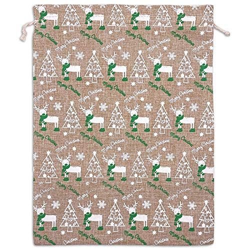 12-Pack 12x16 Reusable Jute Burlap Canvas Gift Bags w. Drawstrings (Christmas Reindeers, X-Large) - for Presents, Party Favors, Retail, Samples by TheDisplayGuys