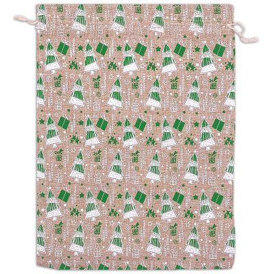 12-Pack 12x16 Reusable Jute Burlap Canvas Gift Bags w. Drawstrings (Christmas Tree, X-Large) - for Presents, Party Favors, Retail, Samples by TheDisplayGuys