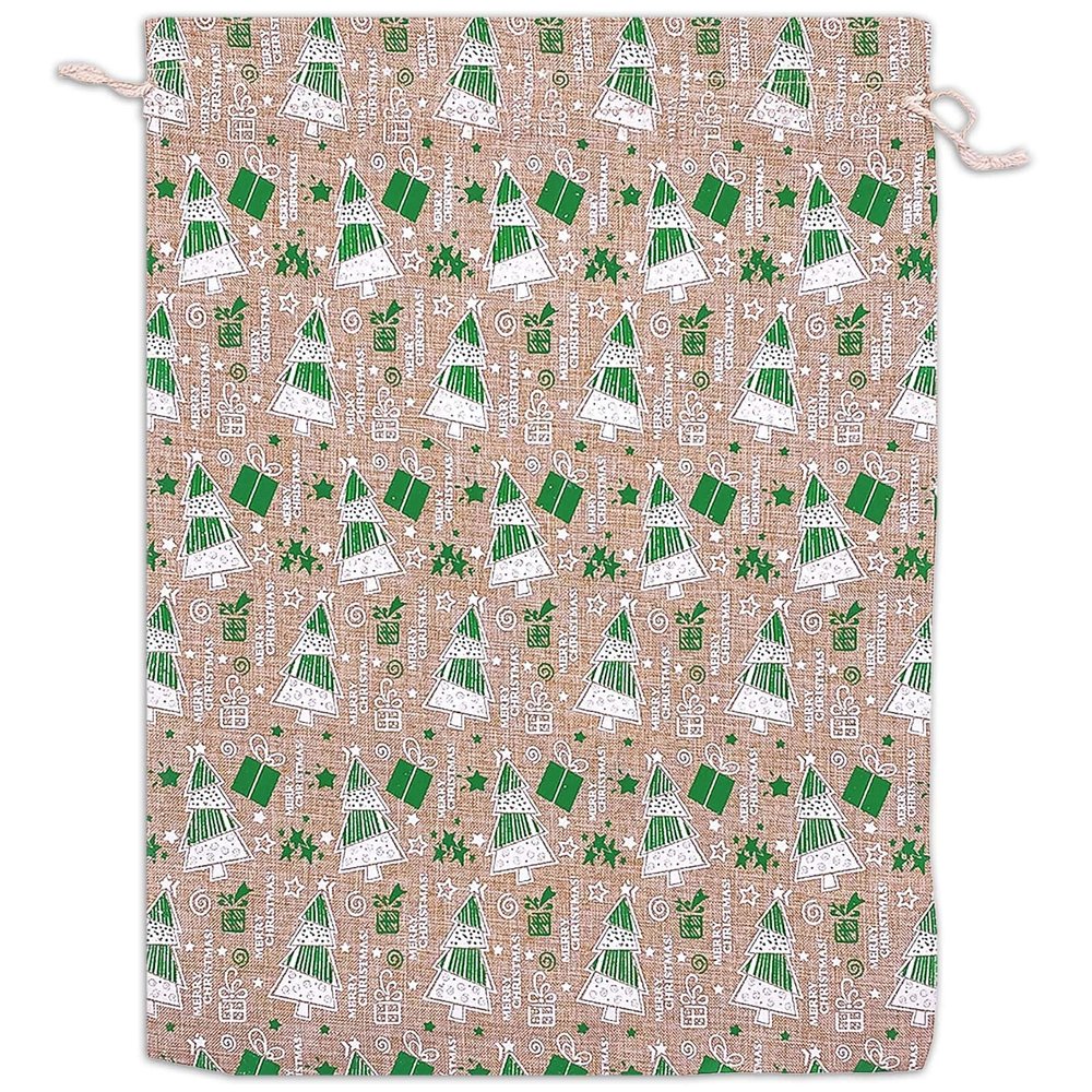 12-Pack 12x16 Reusable Jute Burlap Canvas Gift Bags w. Drawstrings (Christmas Tree, X-Large) - for Presents, Party Favors, Retail, Samples by TheDisplayGuys