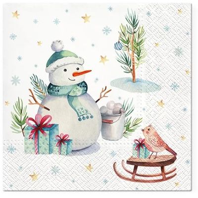 AM Dcor 20 Count 3-Ply Luncheon Paper Napkins for Christmas Dinner Party Decorative Decoupage - 13" x 13" (Unfolded) Lovely Snowman