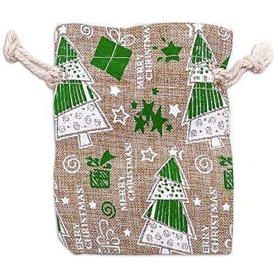12-Pack 3x4 Reusable Jute Burlap Canvas Gift Bags w. Drawstrings (Christmas Tree, X-Small) - for Presents, Party Favors, Retail, Samples by TheDisplayGuys