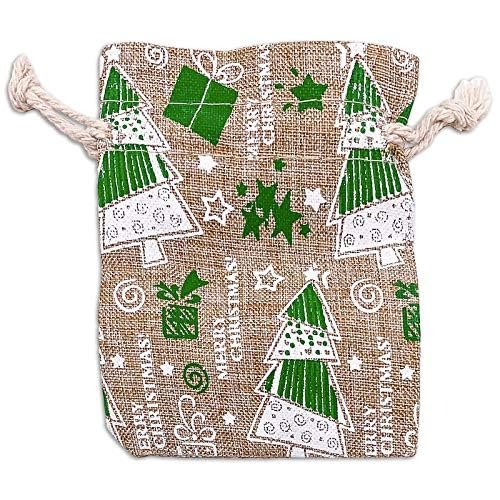 12-Pack 3x4 Reusable Jute Burlap Canvas Gift Bags w. Drawstrings (Christmas Tree, X-Small) - for Presents, Party Favors, Retail, Samples by TheDisplayGuys