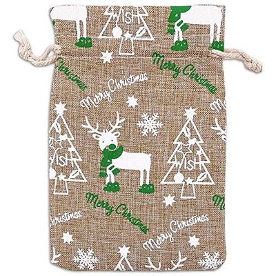 12-Pack 4x6 Reusable Jute Burlap Canvas Gift Bags w. Drawstrings (Christmas Reindeers, Small) - for Presents, Party Favors, Retail, Samples by TheDisplayGuys