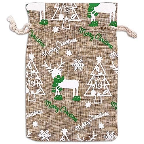 12-Pack 4x6 Reusable Jute Burlap Canvas Gift Bags w. Drawstrings (Christmas Reindeers, Small) - for Presents, Party Favors, Retail, Samples by TheDisplayGuys
