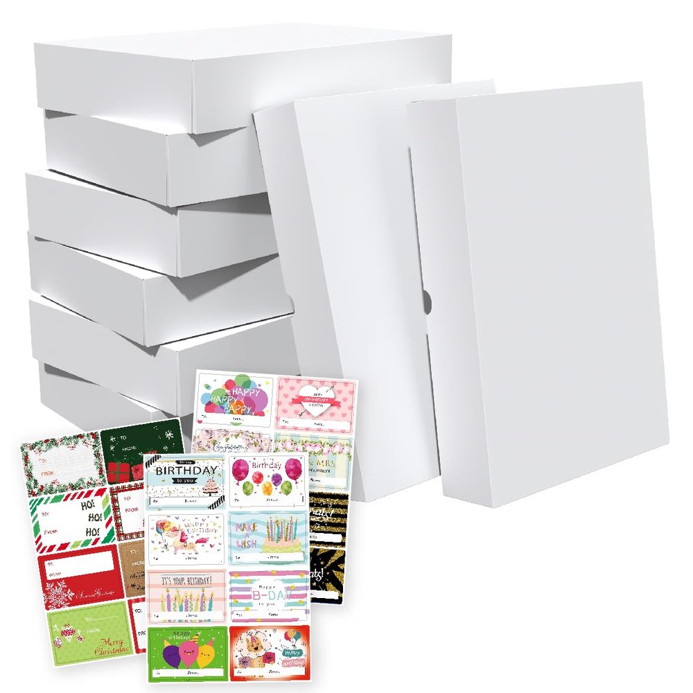12 Packs Extra Large Gift Box Bulk with All-Occasions Stickers, 17x13x4 Inch Premium White Gift Boxes with Lids for Presents, T-shirt, Robe, Sweater Cardboard Boxes for Christmas, Birthday - Cajas