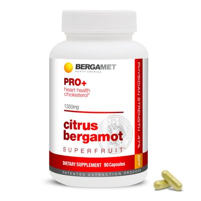 BergaMet Citrus Bergamot SuperFruit PRO+ Supplement, 200:1 Extract, 1350mg, 80% Polyphenols, Olive Leaf Extract, 47% BPF, World's Strongest, 90 Capsules, Backed by Clinical Studies, Made in The USA