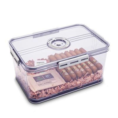 DYUNCZ Cigar Humidors, Transparent Humidor Cigar Box, Acrylic Cigar Humidor, with Moisturizing Pack and Electronic Hygrometer and Spanish Cedar Wood, Holds 30-100 Cigars (Size : Larg)