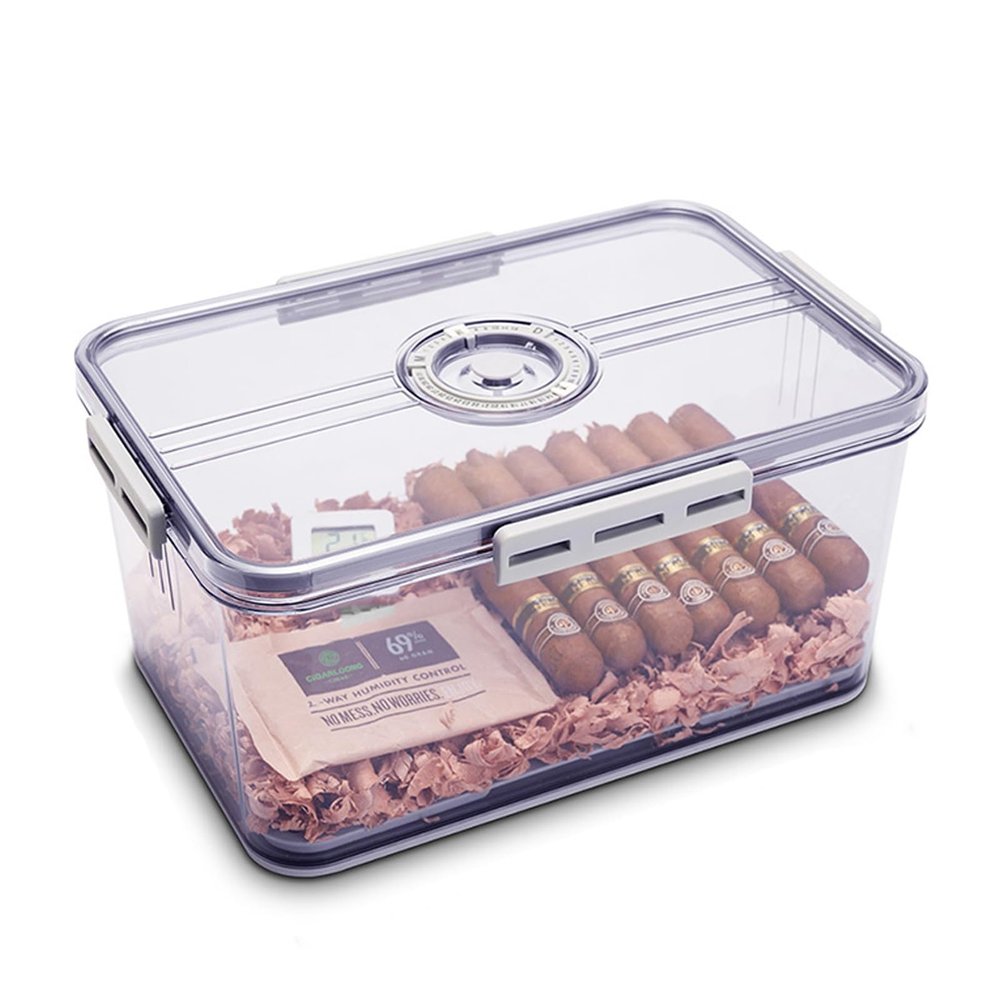 DYUNCZ Cigar Humidors, Transparent Humidor Cigar Box, Acrylic Cigar Humidor, with Moisturizing Pack and Electronic Hygrometer and Spanish Cedar Wood, Holds 30-100 Cigars (Size : Larg)