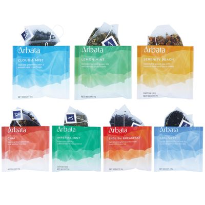 Arbata Assorted Artisanal Tea Sampler, 14 Pyramid Tea Bags  Curated Green, Black & Herbal Teas including Chai, Peach, Earl Grey, English Breakfast & Mint