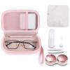 MUQING Portable Glasses and Contact Case 2 in 1, Travel Contact Cases Bag Box Holder, Included Built-in Mirror, Tweezer, Colored Lens Solution Bottle and Hand Strap(Pink) view 1