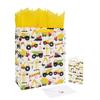 13" Large Construction Vehicle Gift Bag Set with Greeting Card and Tissue Paper (Yellow Car Design) for boys, Construction Kids Birthday Party, Baby boy, Baby Shower, Truck, Newborn -10.2x5.2x13, 1 Pcs view 1