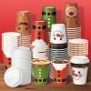 100 Pieces 12 oz Christmas Paper Cups with Lids, Xmas Disposable Coffee Tea Cups for Drinks Cold Beverage Hot Cocoa Chocolate Drinking, Elf Santa Snowman Gingerbread Elk Cup Christmas Decorations view 1