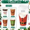100 Pieces 12 oz Christmas Paper Cups with Lids, Xmas Disposable Coffee Tea Cups for Drinks Cold Beverage Hot Cocoa Chocolate Drinking, Elf Santa Snowman Gingerbread Elk Cup Christmas Decorations view 2