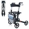Rollator Walker (only 16lbs) for Seniors with Handbrake, Upgraded Thumb Press Button for Height Adjustment, 4 x 8 Wheels Walker with Seat Padded Backrest Folding Lightweight Walking Aid view 1