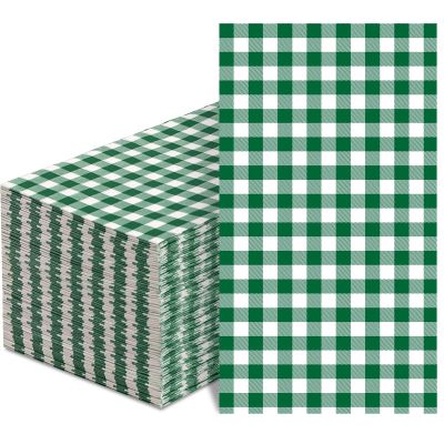 100 Pcs Green Gingham Napkins Disposable - Green and White Checkered Paper Napkins - Plaid Dinner Napkins for Birthday Picnic Wedding Golf St. Patrick's Day Party Supplies