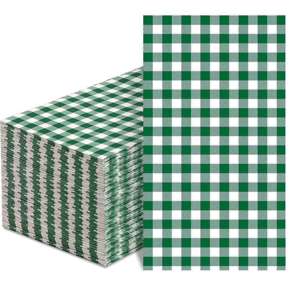 100 Pcs Green Gingham Napkins Disposable - Green and White Checkered Paper Napkins - Plaid Dinner Napkins for Birthday Picnic Wedding Golf St. Patrick's Day Party Supplies