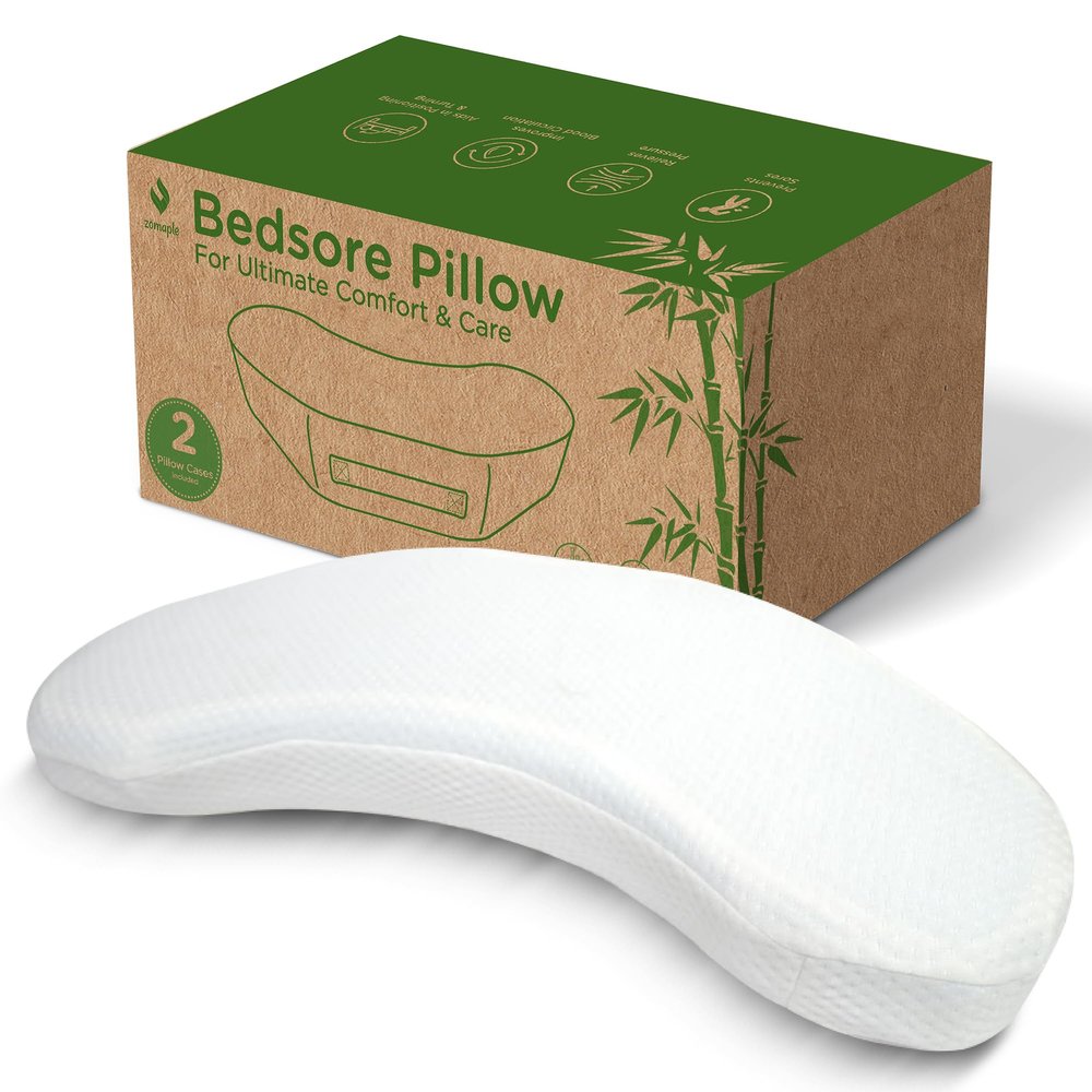 Zomaple Bedsore Pressure Relief Pillow, White  Offload Pressure to Prevent Bed Sores & Ease Turning  30 Positioning, Cooling Gel Top, 2 Non-Skid Removable Covers  Knee Wedge Pillow Versatility