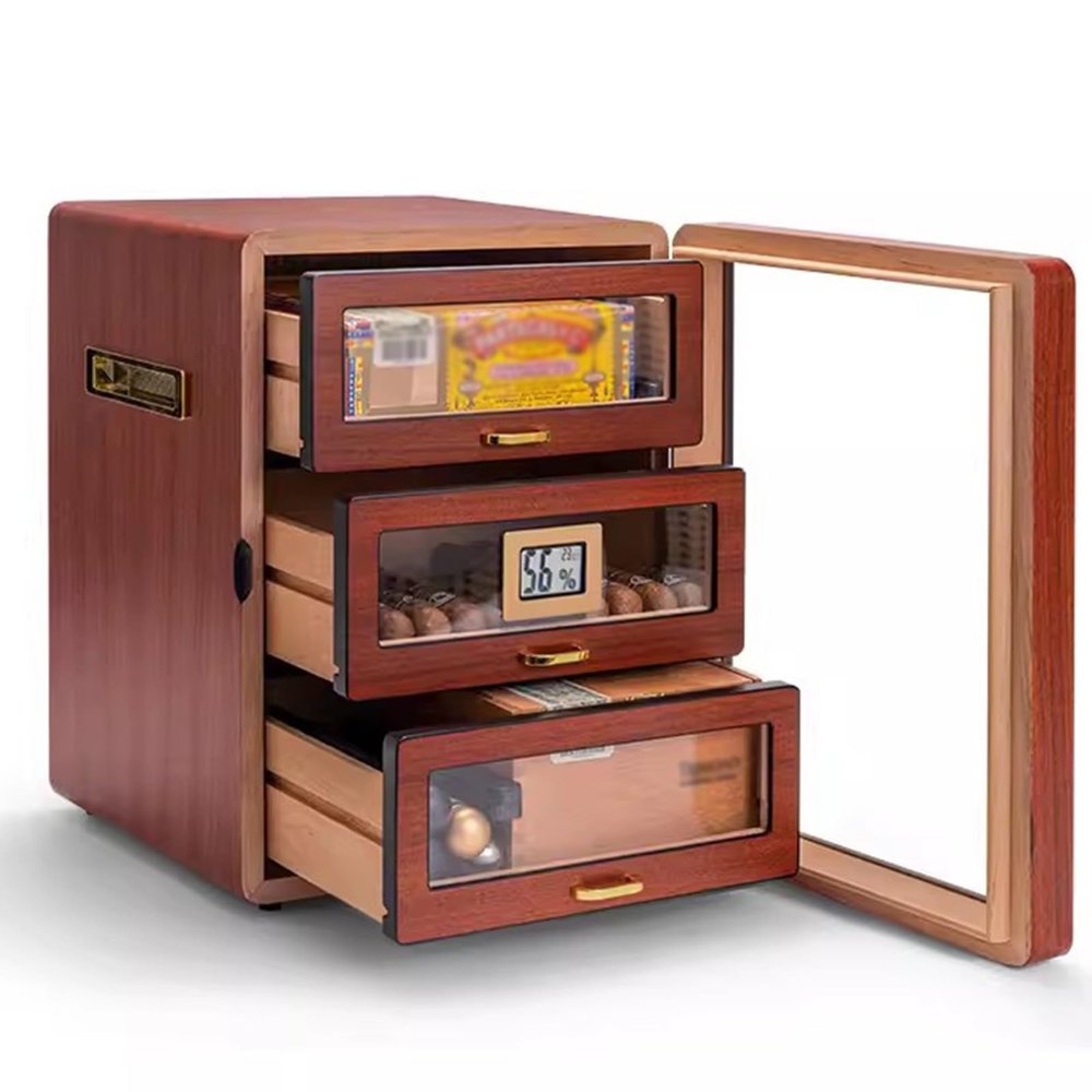 Cigar Box Cedar Wood Cigar Humidor Office Small Cigar Cabinet with Hygrometer and Humidifier