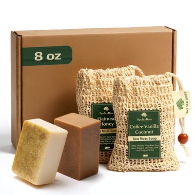 Wellness Gift Sea Moss Soap Bar All-Natural Detox Soap with Coffee, Vanilla, Coconut & Oatmeal Honey Gentle Handmade Foam for Sensitive Skin, Face & Body Valentine's Gift for Men & Women