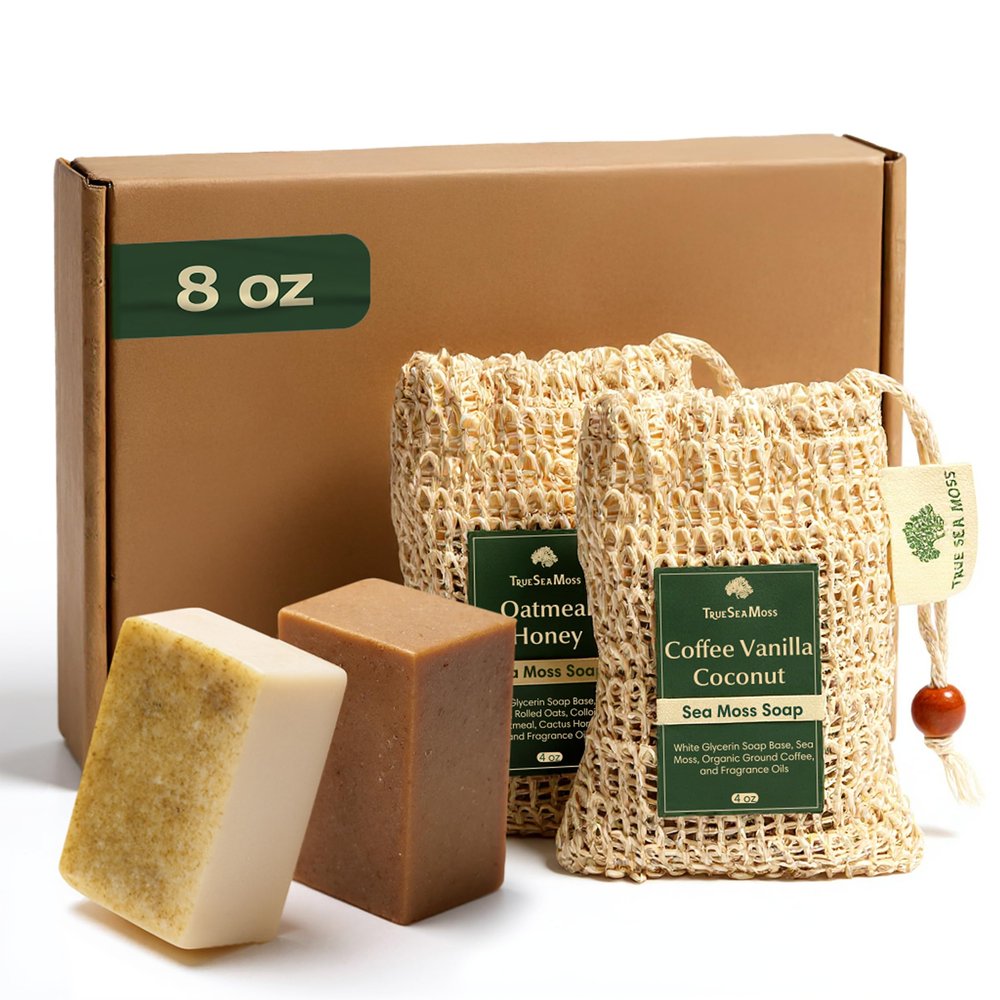 Wellness Gift Sea Moss Soap Bar All-Natural Detox Soap with Coffee, Vanilla, Coconut & Oatmeal Honey Gentle Handmade Foam for Sensitive Skin, Face & Body Valentine's Gift for Men & Women