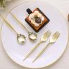 TABLECLOTHSFACTORY 24 Pack | 6" Metallic Gold Premium Plastic Fork/Spoon Utensil Set, Modern Heavy Duty Disposable Silverware view 1