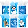 Cholemy 16 Pcs Medium Thick Christmas Gift Bags with Tissue Paper Christmas Kraft Paper Goodie Bags with Handles for Xmas Gift Wrapping Holiday Party Supplies 10 x 8 x 4.4 Inch(Snowman) view 1