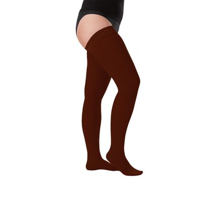 Juzo Soft 20-30 mmHg Compression Stockings, Thigh High, Silicone Band, Closed Toe | Compression Socks for Moderate Varicosities & Edema, Post-Sclerotherapy, Post-Op | Chocolate, Medium (III) Short