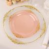 Tableclothsfactory 10 Pack | 10" Round Plastic Dinner Plates in Vintage Transparent Blush, Gold Leaf Embossed Baroque Disposable Plates view 1
