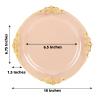 Tableclothsfactory 10 Pack | 10" Round Plastic Dinner Plates in Vintage Transparent Blush, Gold Leaf Embossed Baroque Disposable Plates view 3