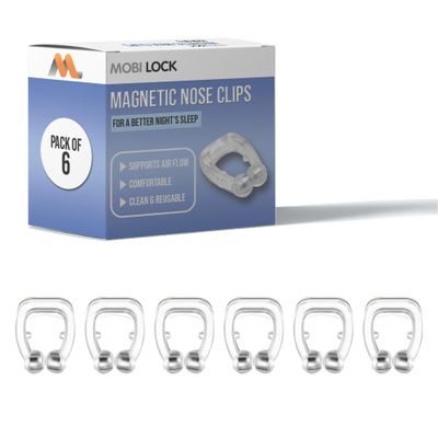 Pack of 6 Magnetic Anti-Snore Clips - Silicone Nose Clips - Reusable Snoring Solution for Nasal Snorers - Enjoy a More Peaceful Night's Sleep - by Mobi Lock