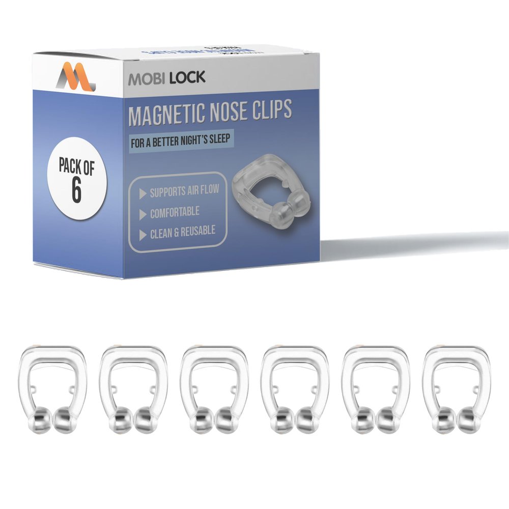 Pack of 6 Magnetic Anti-Snore Clips - Silicone Nose Clips - Reusable Snoring Solution for Nasal Snorers - Enjoy a More Peaceful Night's Sleep - by Mobi Lock