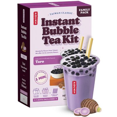 Pocas Bubble Tea Kit, Taro  Instant Milk Tea Powder with Authentic Tapioca Pearls for Instant Bubble Tea, 5 Kits
