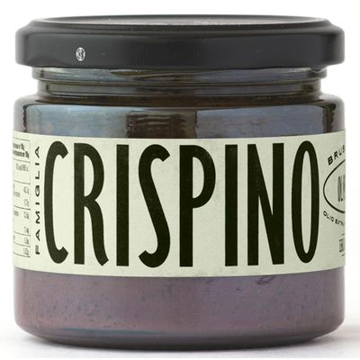 Famiglia Crispino Black Olive Bruschetta Spread - Ready to Use Italian Olive Tapenade for Bruschetta, Crostini & Pizza - Authentic Imported, Vegan, Gluten Free, No Sugar Added - 6.7 oz Glass Jar