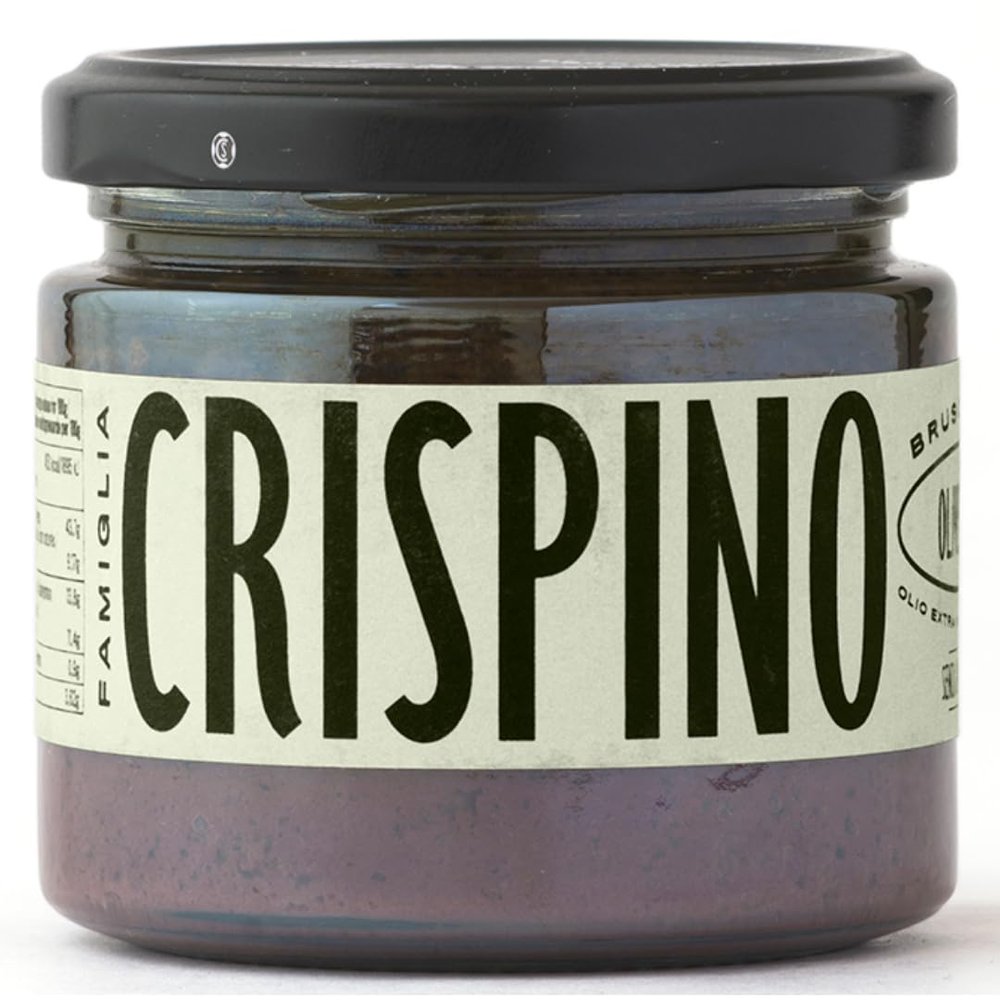 Famiglia Crispino Black Olive Bruschetta Spread - Ready to Use Italian Olive Tapenade for Bruschetta, Crostini & Pizza - Authentic Imported, Vegan, Gluten Free, No Sugar Added - 6.7 oz Glass Jar