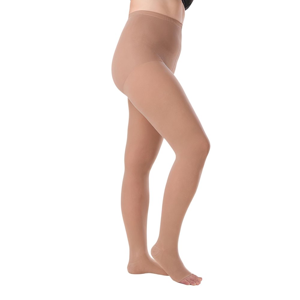Juzo Soft 20-30 mmHg Compression Stockings, Pantyhose, Open Toe | Compression Socks for Moderate Varicosities & Edema, Post-Sclerotherapy, Post-Op | Beige, Large (IV)