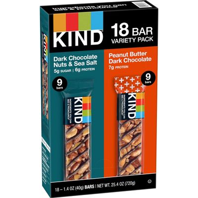 KIND Variety Pack, 9- Dark Chocolate Nuts & Sea Salt, 9- Peanut Butter Dark Chocolate, 18 Bar Pack