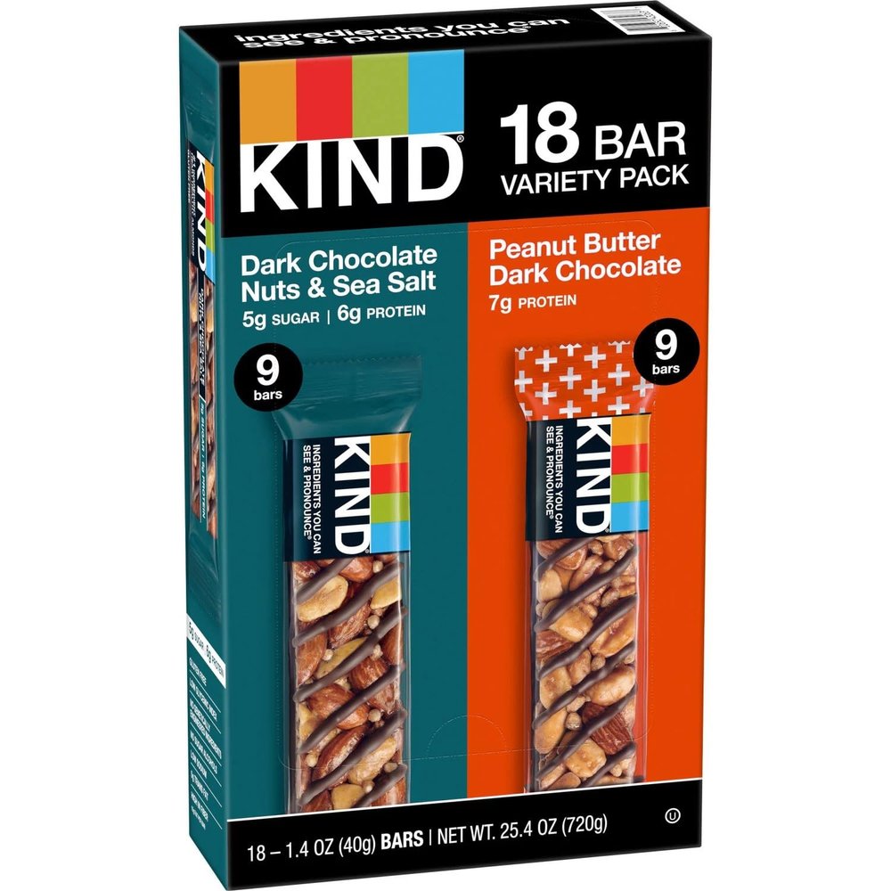 KIND Variety Pack, 9- Dark Chocolate Nuts & Sea Salt, 9- Peanut Butter Dark Chocolate, 18 Bar Pack