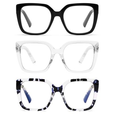 DOOViC 3 Pack Oversized Reading Glasses for Women Blue Light Blocking Square Stylish Computer Readers +1.50 Strength