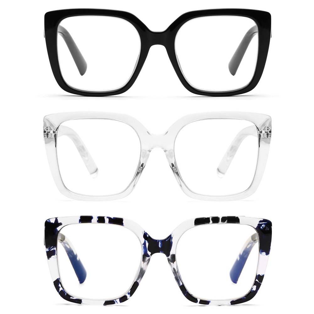 DOOViC 3 Pack Oversized Reading Glasses for Women Blue Light Blocking Square Stylish Computer Readers +1.50 Strength