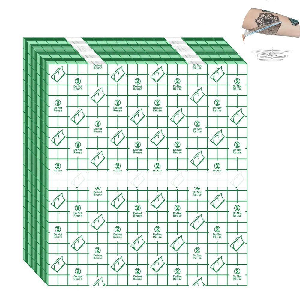 50 Pcs Tattoo Aftercare Waterproof Bandage, Clear Second Skin Tattoo Cover Up Tape Tattoo Wraps for Healing, Waterproof Transparent Film Dressing Adhesive Bandages for Swimming Tattoo (4 x 4 Inch)