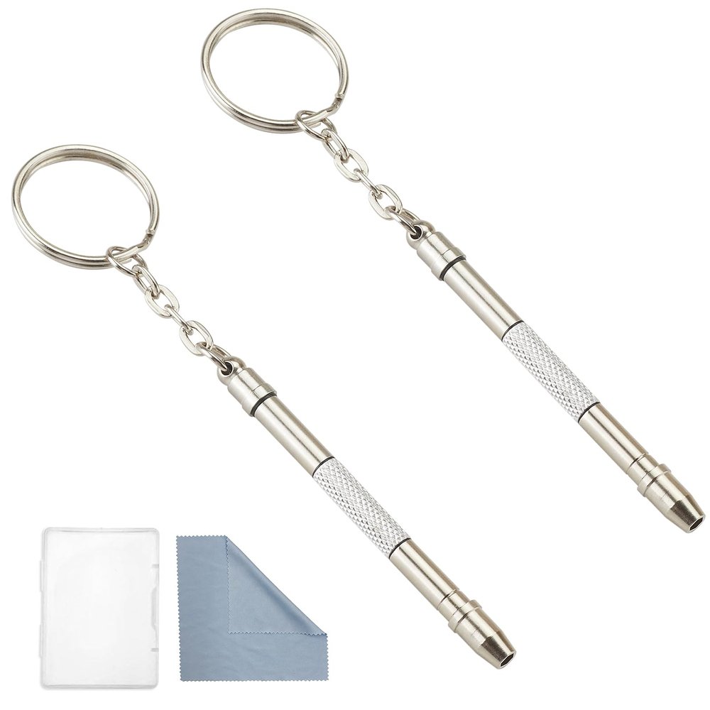 Glasses Repair Kit with Precision 5 in 1 Mini Screwdrivers Set Keychain for Eyeglasses, Sunglasses, Jewelry, Watch, Electronics, Toy, Eye glass Repairing Kit, Hex, Phillips, Flat Head (2pcs Silver)