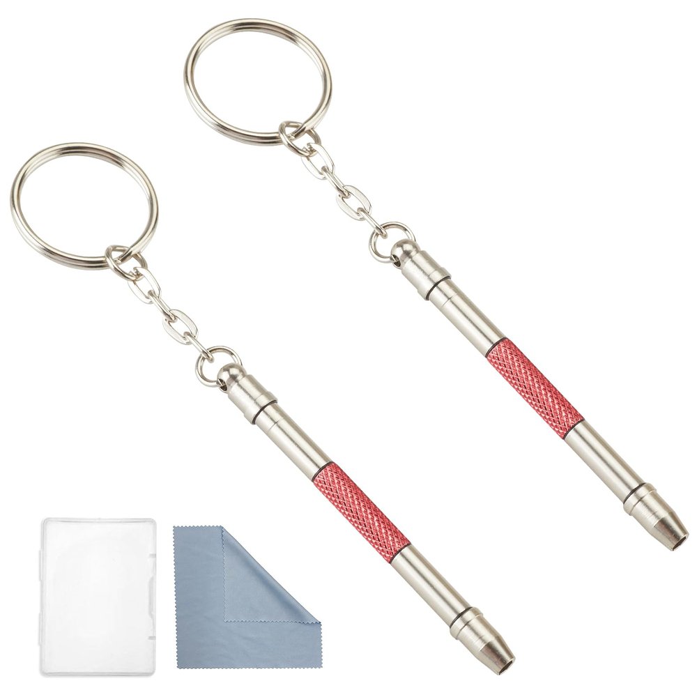 Glasses Repair Kit with Precision 5 in 1 Mini Screwdrivers Set Keychain for Eyeglasses, Sunglasses, Jewelry, Watch, Electronics, Toy, Eye glass Repairing Kit, Hex, Phillips, Flat Head (2pcs Red)