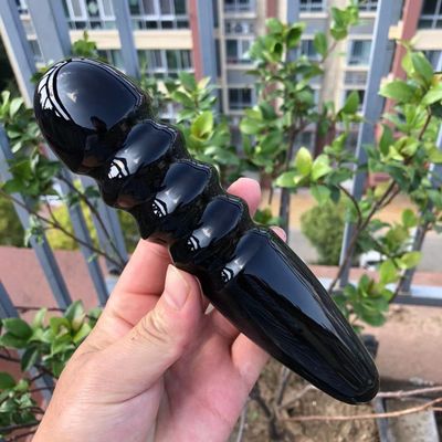 18cm Screw Thread Shape Reiki Healing Stone Natural Black Obsidian Quartz Crystal Massage Wand Stick for Women Body Happy Gift 1pc