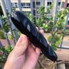18CM Helix Thread Shape Reiki Healing Stone Natural Black Obsidian Quartz Crystal Massage Wand Stick for Women Body Happy Gift 1pc view 3