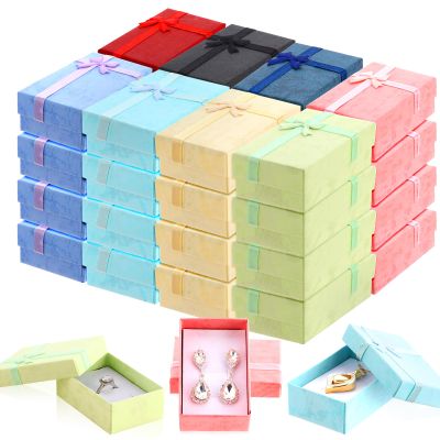 Batiyeer Jewelry Gift Boxes Set Empty Small Gift Cardboard Boxes for Jewelry Packaging with Ribbon Bowknot for Anniversaries Weddings Birthday, 8 Colors(160 Pcs)