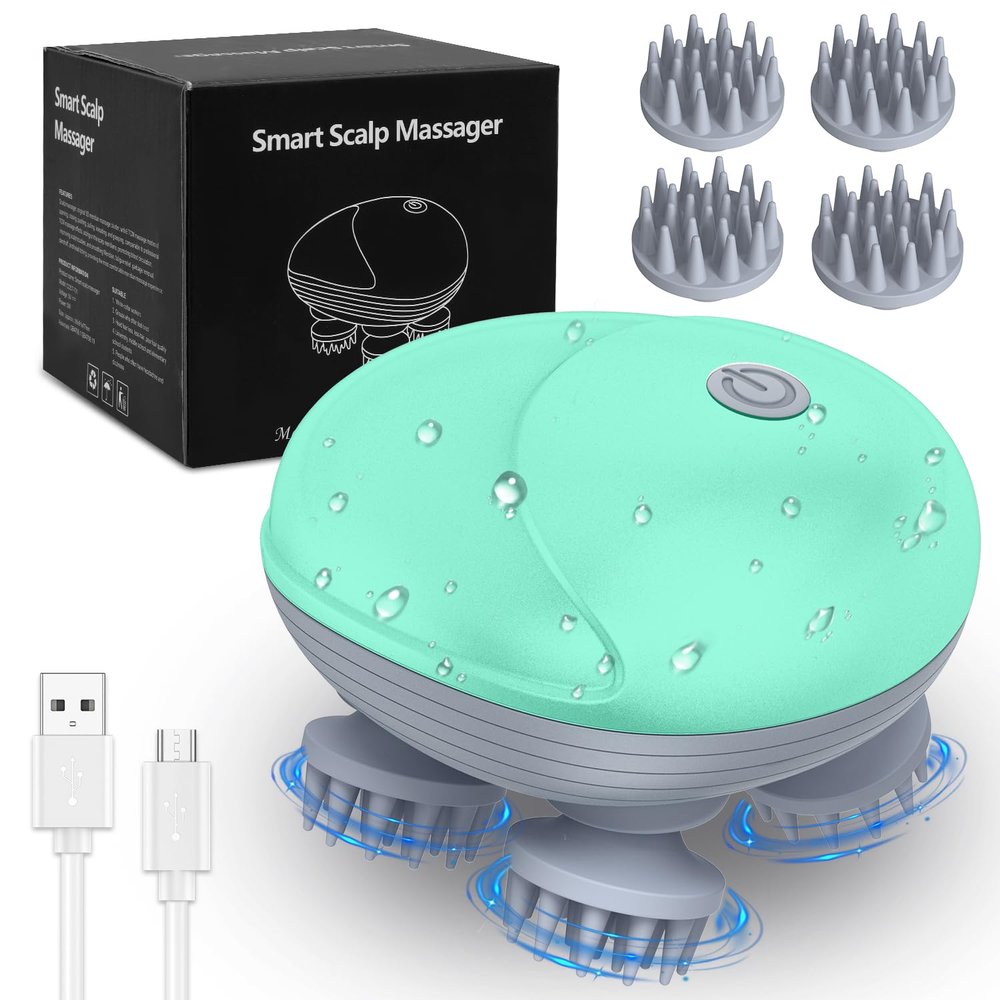 AMIR Electric Scalp Massager, Portable Head Massager with Kneading 96 Massage Nodes, Handheld Head Scratcher Massager for Stress Relax and Pain Relief, Ideal Valentines Day Gift for Her/Him (Green)