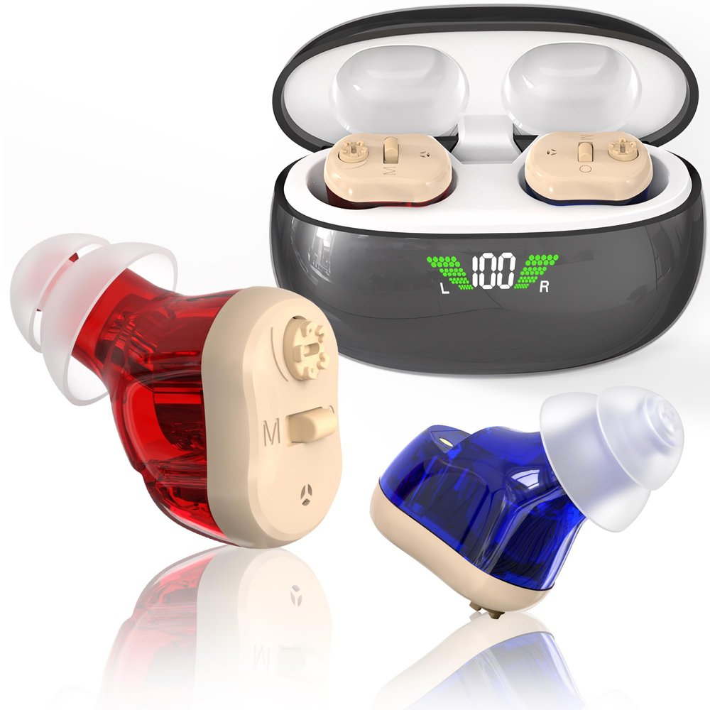 [Upgraded Version] Hearing Aids for Seniors Adults with Dual Micphone, Rechargeable Sound Amplifiers with Noise Canceling, Invisible Digital OTC Hearing Amplifiers with LED Power Display Charging Case