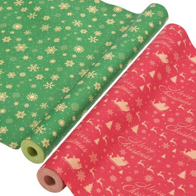 AhfuLife 2 Rolls Christmas Wrapping Paper - 17 Inch  49.2 Ft Per Roll, Recyclable Red Green Kraft Wrapping Paper for Christmas Gift Box Decoration